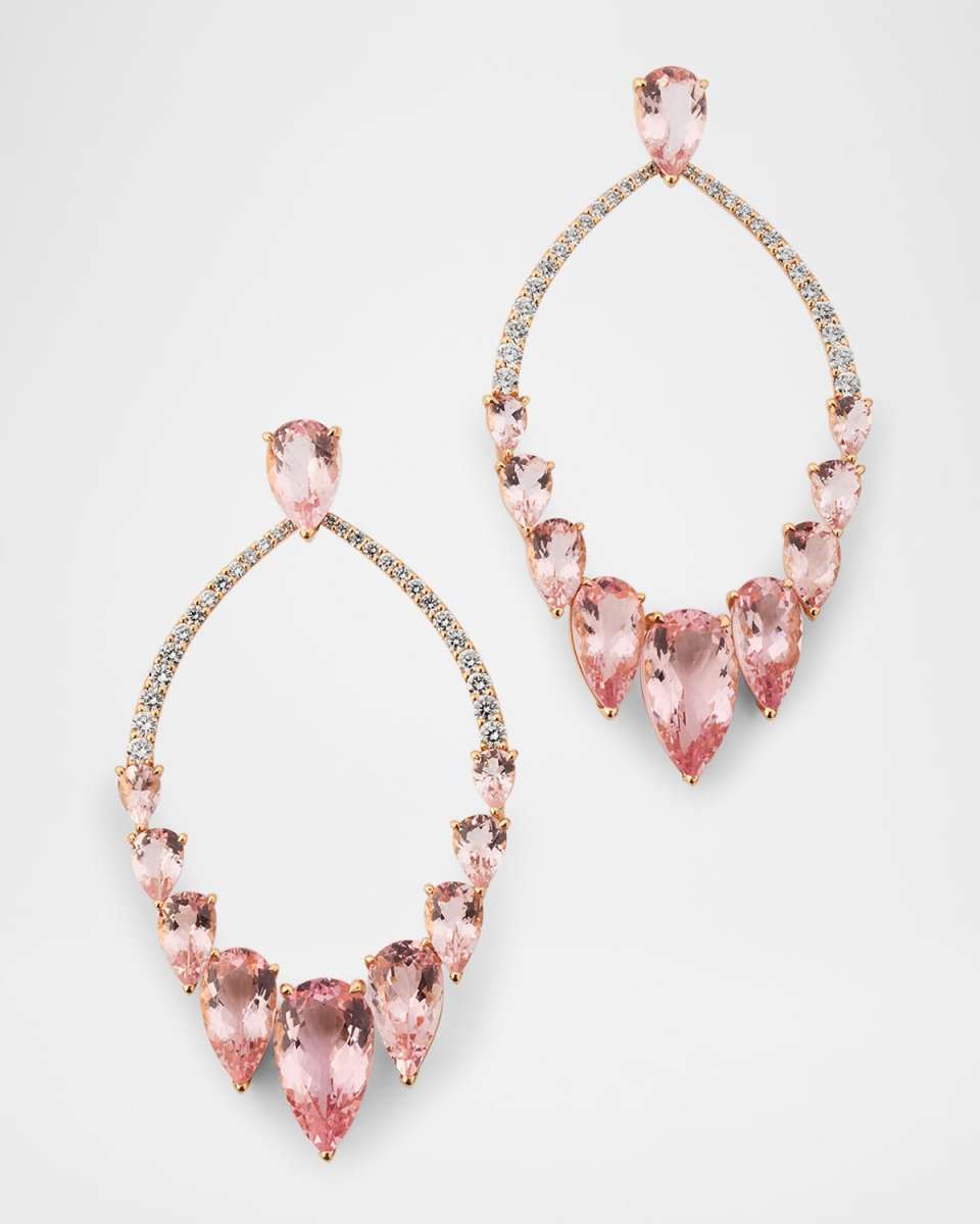 18K Yellow Gold Diamond and Morganite Open Earrings
